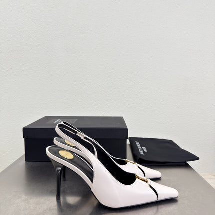 YSL 26S SLINGBACK HIGH HEELS 105 MM IN CREAM WHITE CALFSKIN
