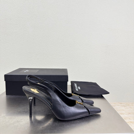 YSL 26S SLINGBACK HIGH HEELS 105 MM IN BLACK CALFSKIN