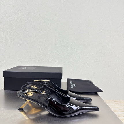 YSL 26S SLINGBACK HIGH HEELS 75 MM IN BLACK GLOSSY CALFSKIN
