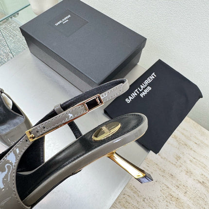 YSL 26S SLINGBACK HIGH HEELS 75 MM IN GREY GLOSSY CALFSKIN