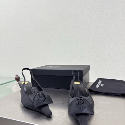 YSL 26S SLINGBACK HIGH HEELS 55 MM IN BLACK SATIN