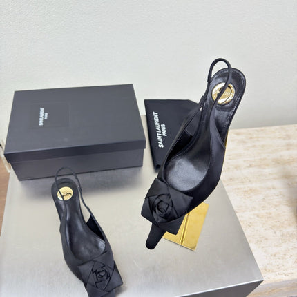 YSL 26S SLINGBACK HIGH HEELS 55 MM IN BLACK SATIN