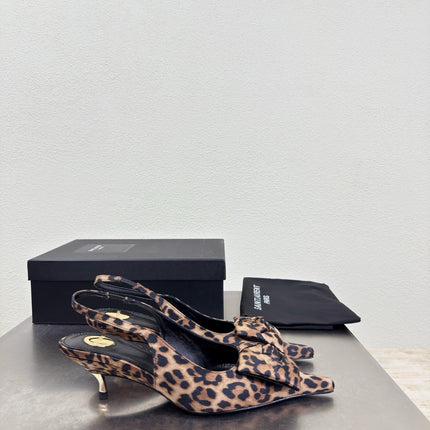YSL 26S SLINGBACK HIGH HEELS 55 MM IN LEOPARD PRINT SATIN