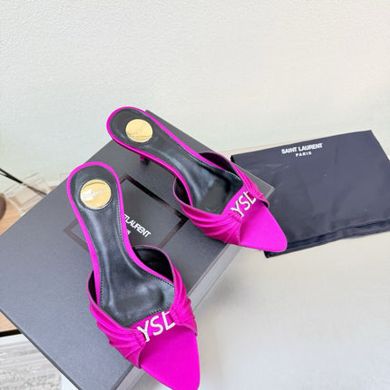 YSL 26S HIGH HEEL SANDALS 65 MM IN DARK PINK FABRIC
