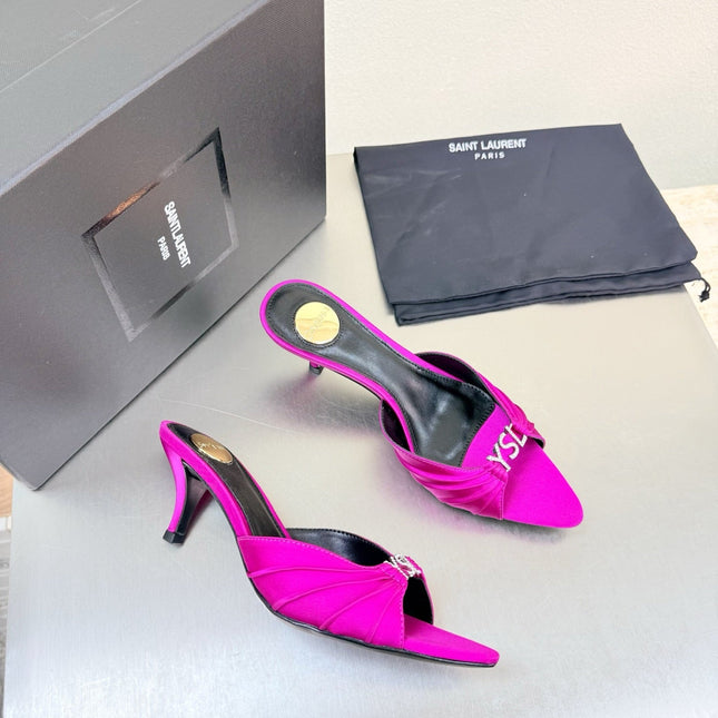 YSL 26S HIGH HEEL SANDALS 65 MM IN DARK PINK FABRIC