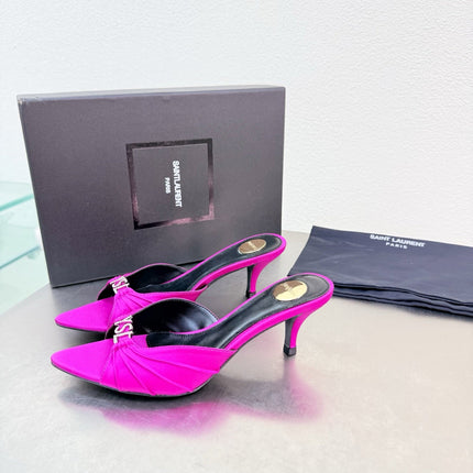 YSL 26S HIGH HEEL SANDALS 65 MM IN DARK PINK FABRIC