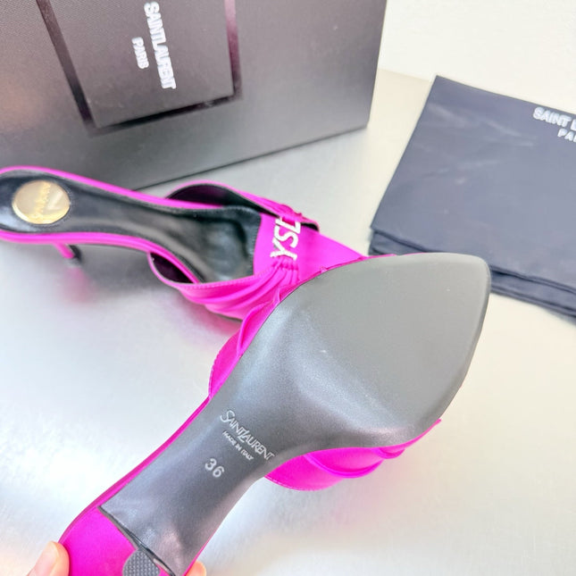 YSL 26S HIGH HEEL SANDALS 65 MM IN DARK PINK FABRIC