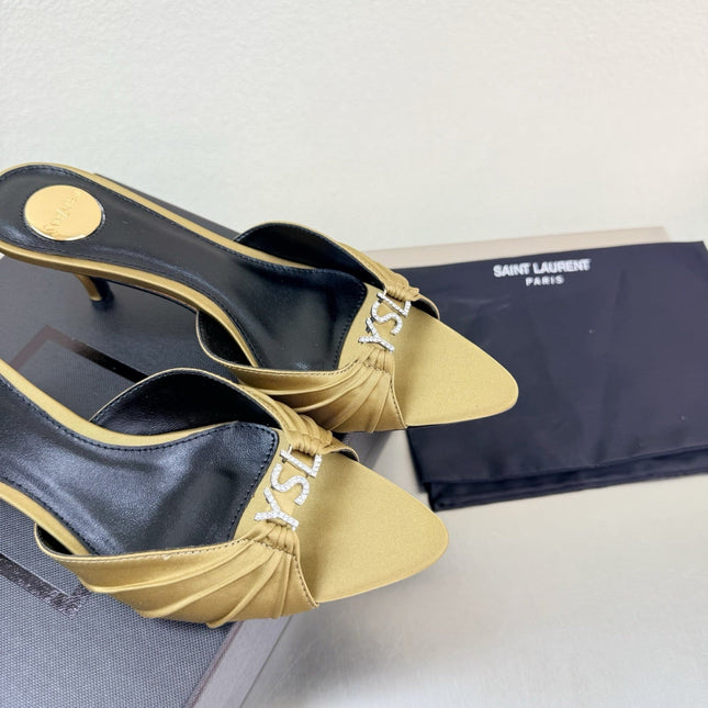 YSL 26S HIGH HEEL SANDALS 65 MM IN LIGHT OLIVE GREEN FABRIC