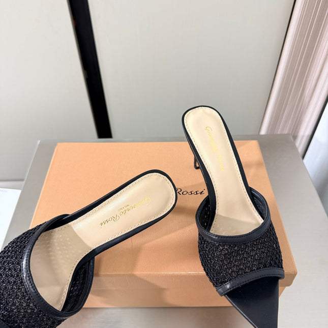 GIANVITO ROSSI 26S POINTED-TOE SANDALS 90 MM IN BLACK LAMBSKIN