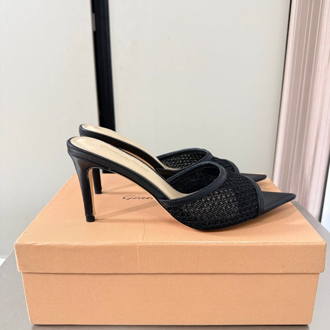 GIANVITO ROSSI 26S POINTED-TOE SANDALS 90 MM IN BLACK LAMBSKIN