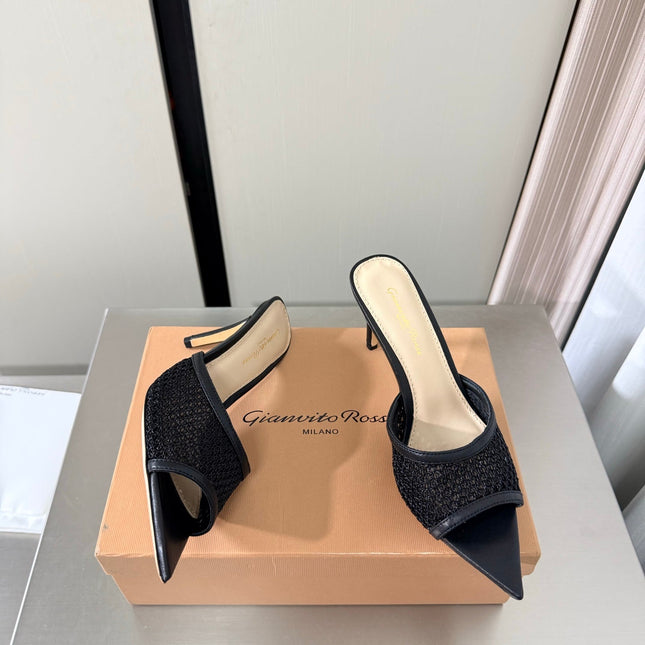 GIANVITO ROSSI 26S POINTED-TOE SANDALS 90 MM IN BLACK LAMBSKIN