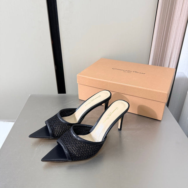 GIANVITO ROSSI 26S POINTED-TOE SANDALS 90 MM IN BLACK LAMBSKIN