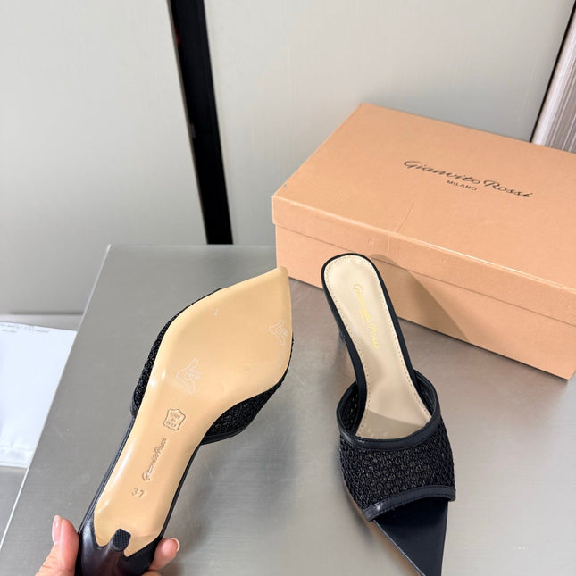 GIANVITO ROSSI 26S POINTED-TOE SANDALS 90 MM IN BLACK LAMBSKIN