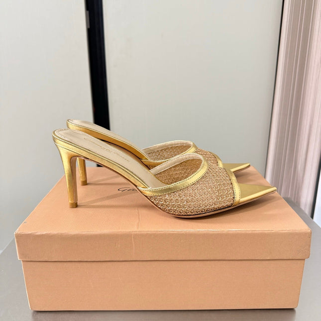 GIANVITO ROSSI 26S POINTED-TOE SANDALS 90 MM IN GOLD LAMBSKIN