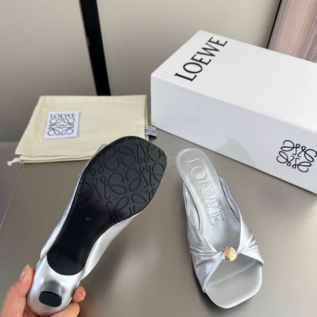 LOEWE 26S HEELED SANDALS 45MM IN SILVER CALFSKIN