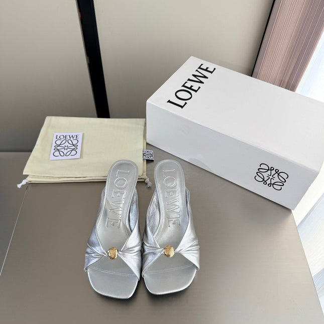 LOEWE 26S HEELED SANDALS 45MM IN SILVER CALFSKIN