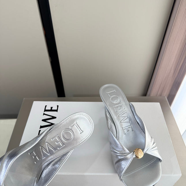 LOEWE 26S HEELED SANDALS 45MM IN SILVER CALFSKIN