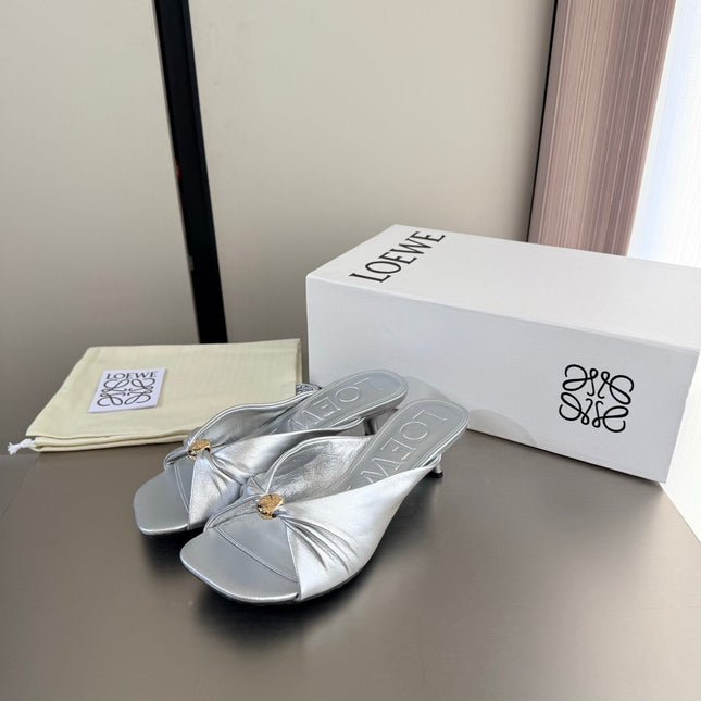 LOEWE 26S HEELED SANDALS 45MM IN SILVER CALFSKIN