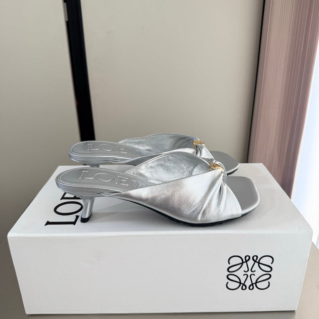 LOEWE 26S HEELED SANDALS 45MM IN SILVER CALFSKIN