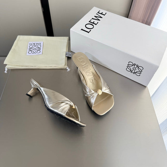 LOEWE 26S HEELED SANDALS 45MM IN GOLD CALFSKIN