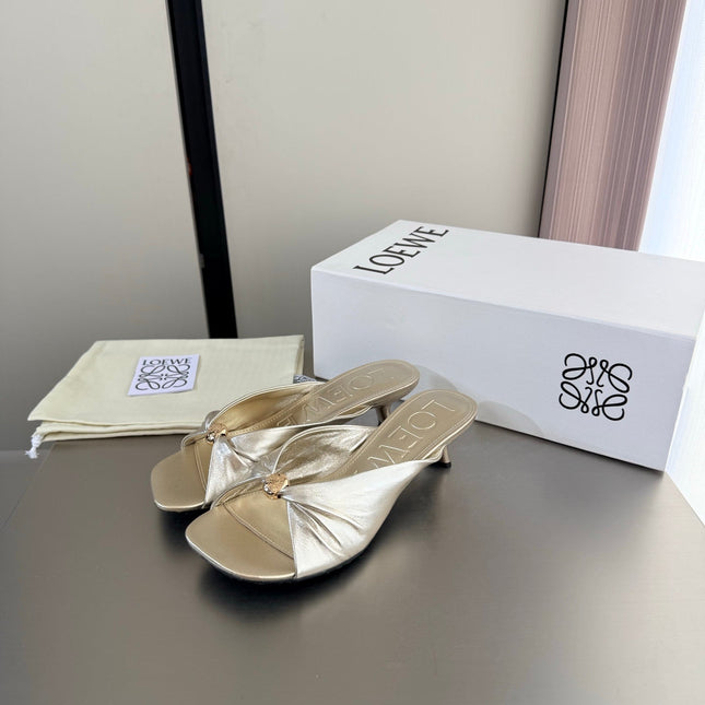 LOEWE 26S HEELED SANDALS 45MM IN GOLD CALFSKIN