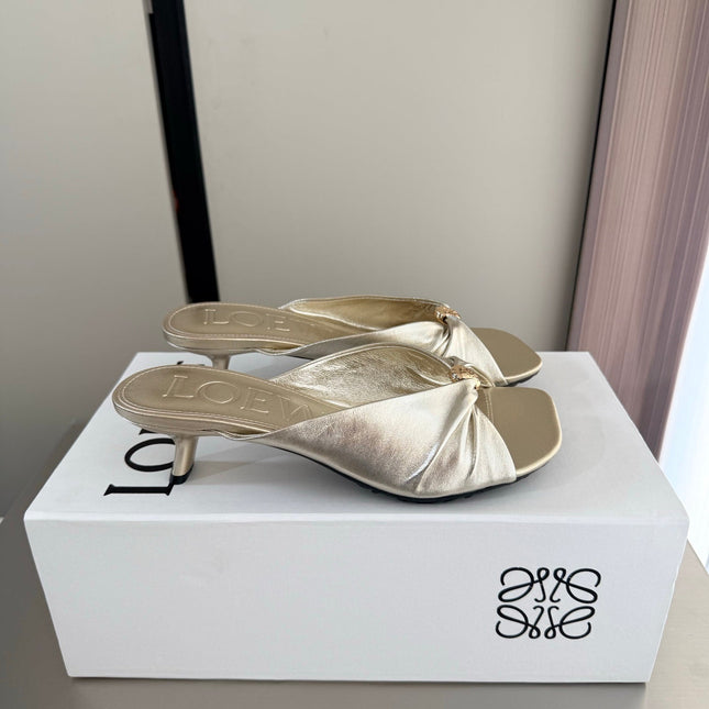 LOEWE 26S HEELED SANDALS 45MM IN GOLD CALFSKIN