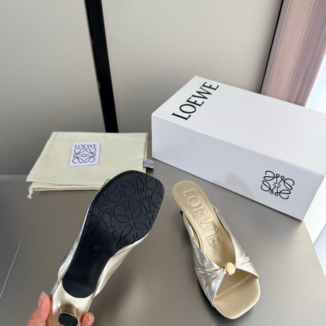 LOEWE 26S HEELED SANDALS 45MM IN GOLD CALFSKIN