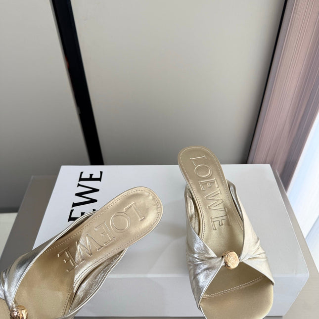 LOEWE 26S HEELED SANDALS 45MM IN GOLD CALFSKIN