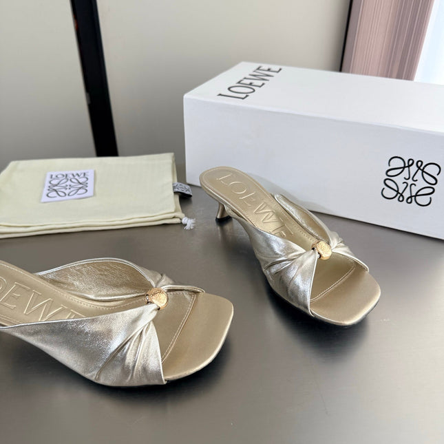 LOEWE 26S HEELED SANDALS 45MM IN GOLD CALFSKIN