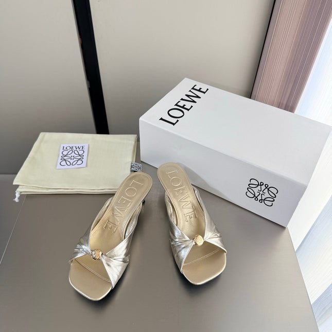 LOEWE 26S HEELED SANDALS 45MM IN GOLD CALFSKIN