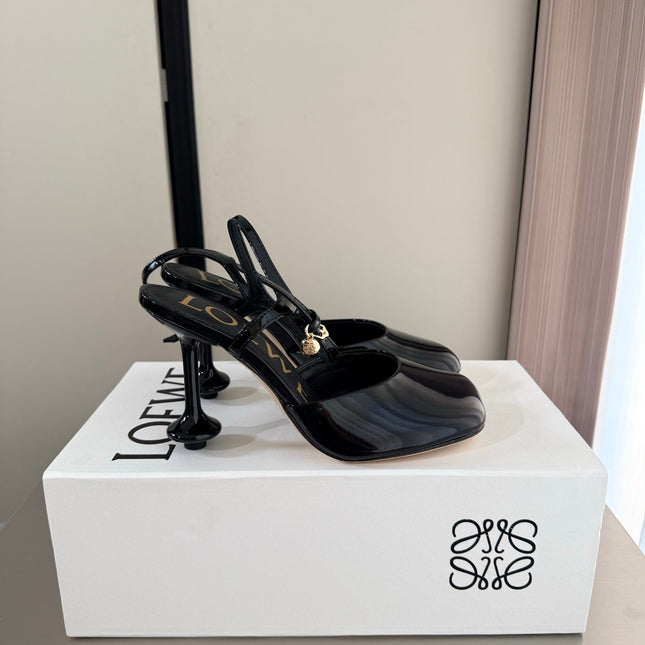 LOEWE 26S SLINGBACK HIGH HEEL PUMPS 60MM IN BLACK PATENT CALFSKIN