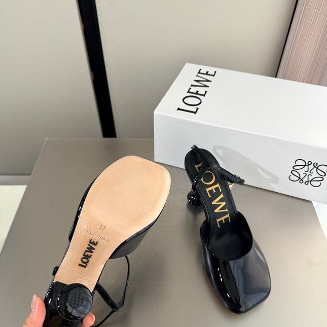 LOEWE 26S SLINGBACK HIGH HEEL PUMPS 60MM IN BLACK PATENT CALFSKIN