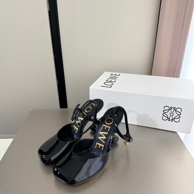 LOEWE 26S SLINGBACK HIGH HEEL PUMPS 60MM IN BLACK PATENT CALFSKIN
