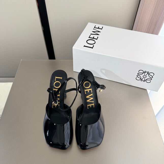 LOEWE 26S SLINGBACK HIGH HEEL PUMPS 60MM IN BLACK PATENT CALFSKIN