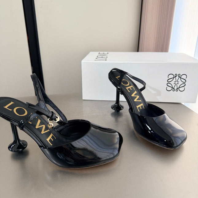 LOEWE 26S SLINGBACK HIGH HEEL PUMPS 60MM IN BLACK PATENT CALFSKIN