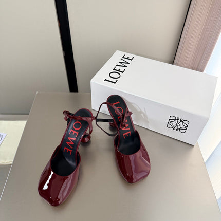 LOEWE 26S SLINGBACK HIGH HEEL PUMPS 60MM IN BURGUNDY RED PATENT CALFSKIN
