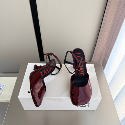 LOEWE 26S SLINGBACK HIGH HEEL PUMPS 60MM IN BURGUNDY RED PATENT CALFSKIN