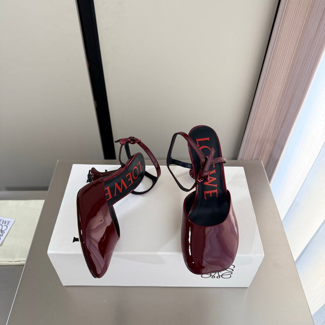 LOEWE 26S SLINGBACK HIGH HEEL PUMPS 60MM IN BURGUNDY RED PATENT CALFSKIN