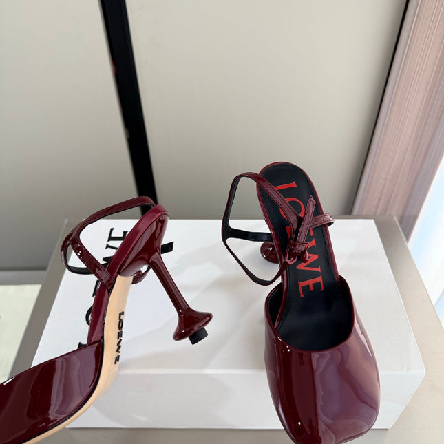 LOEWE 26S SLINGBACK HIGH HEEL PUMPS 60MM IN BURGUNDY RED PATENT CALFSKIN