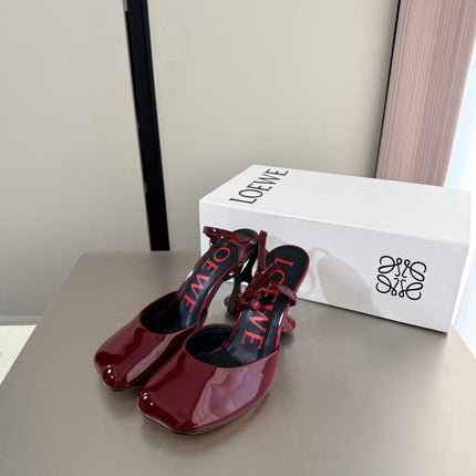 LOEWE 26S SLINGBACK HIGH HEEL PUMPS 60MM IN BURGUNDY RED PATENT CALFSKIN