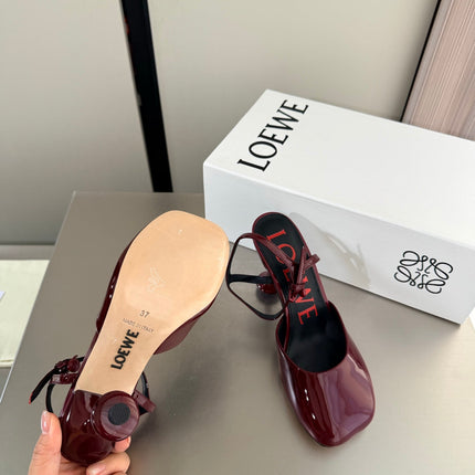 LOEWE 26S SLINGBACK HIGH HEEL PUMPS 60MM IN BURGUNDY RED PATENT CALFSKIN
