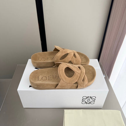 LOEWE 26S SLIDE SANDALS 30MM IN BEIGE SUEDE