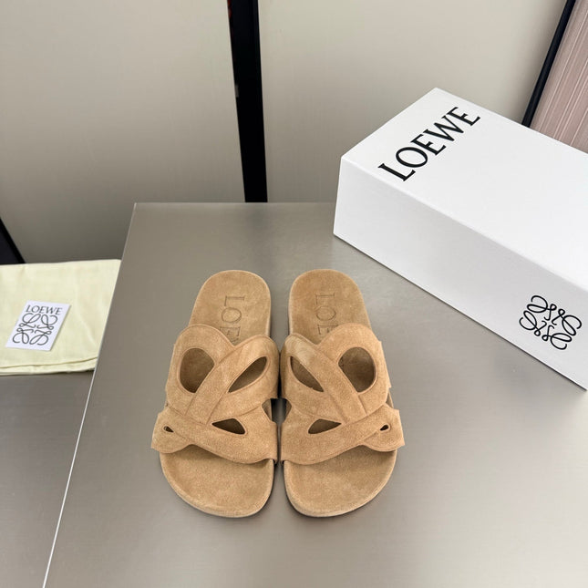 LOEWE 26S SLIDE SANDALS 30MM IN BEIGE SUEDE