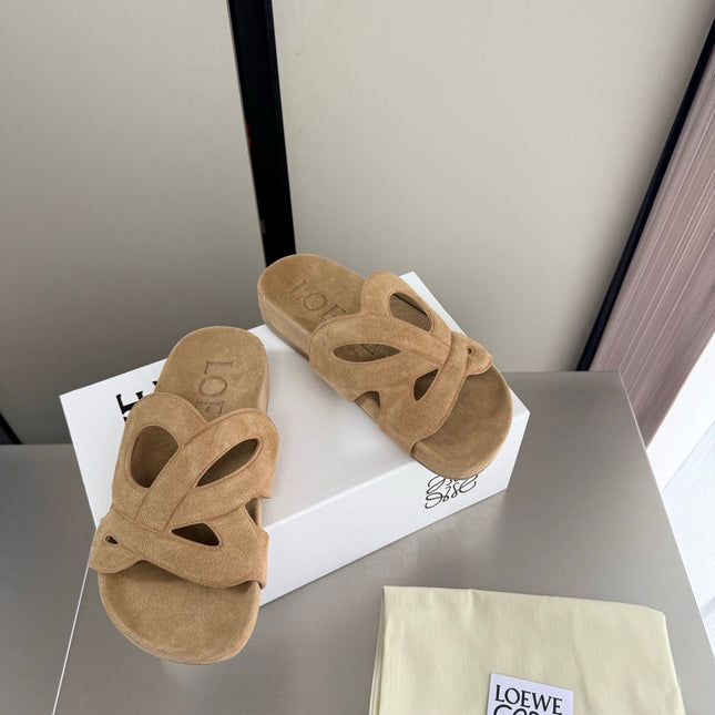 LOEWE 26S SLIDE SANDALS 30MM IN BEIGE SUEDE