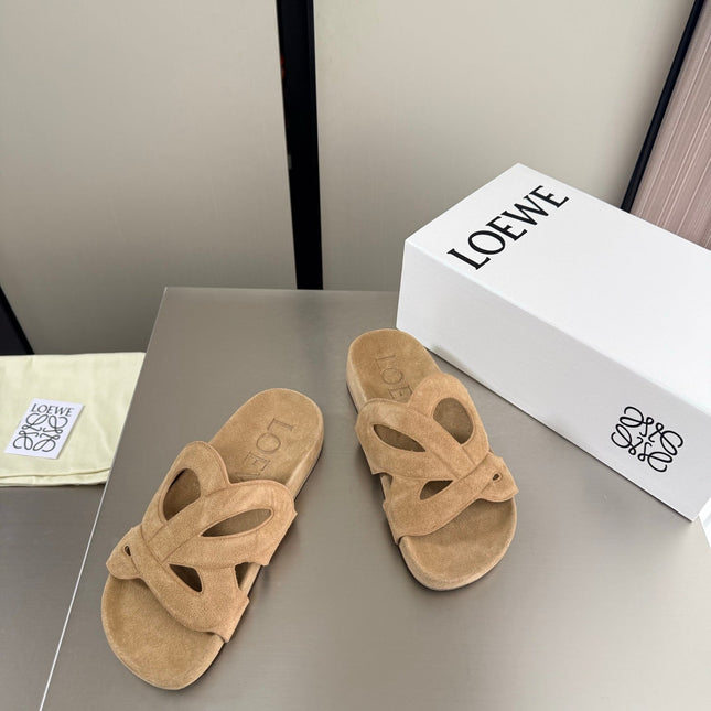 LOEWE 26S SLIDE SANDALS 30MM IN BEIGE SUEDE