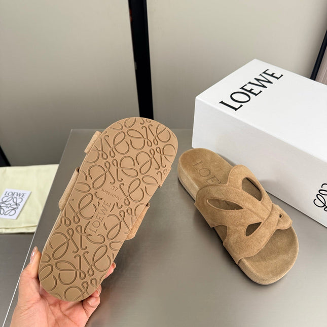 LOEWE 26S SLIDE SANDALS 30MM IN BEIGE SUEDE