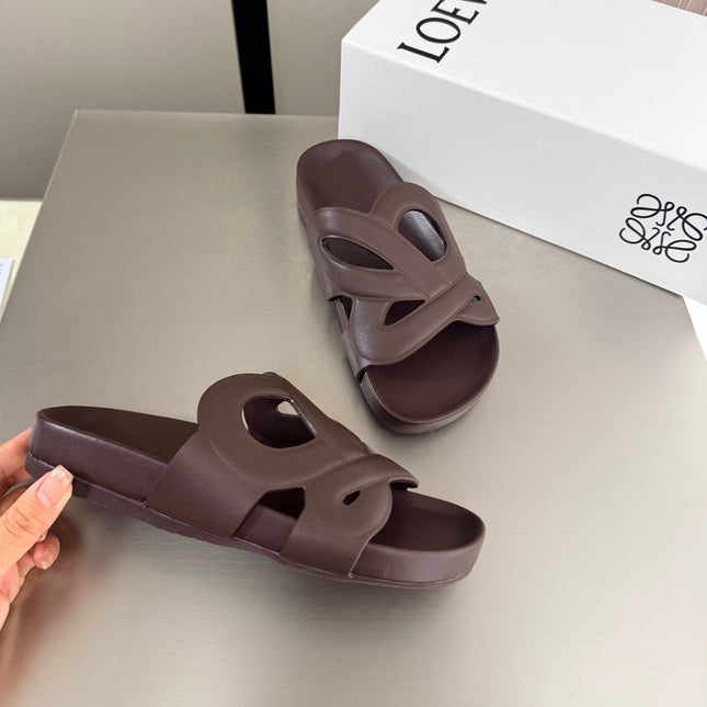 LOEWE 26S SLIDE SANDALS 30MM IN DARK BROWN CALFSKIN