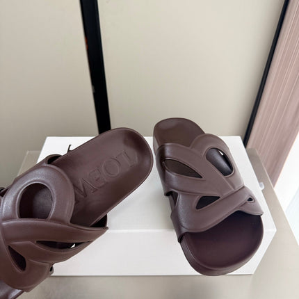 LOEWE 26S SLIDE SANDALS 30MM IN DARK BROWN CALFSKIN