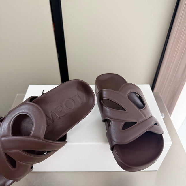 LOEWE 26S SLIDE SANDALS 30MM IN DARK BROWN CALFSKIN