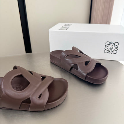 LOEWE 26S SLIDE SANDALS 30MM IN DARK BROWN CALFSKIN
